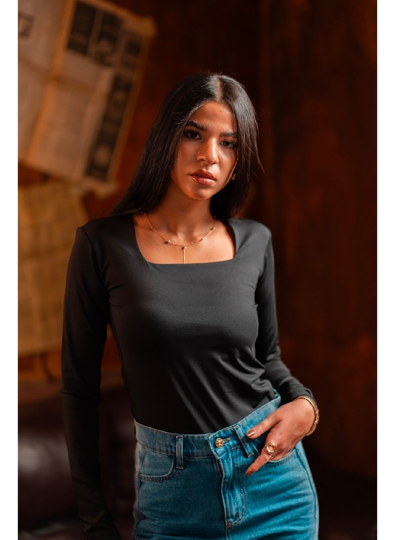 كنزه توب بيزك كم طويل برقبة مربعة - Image 1